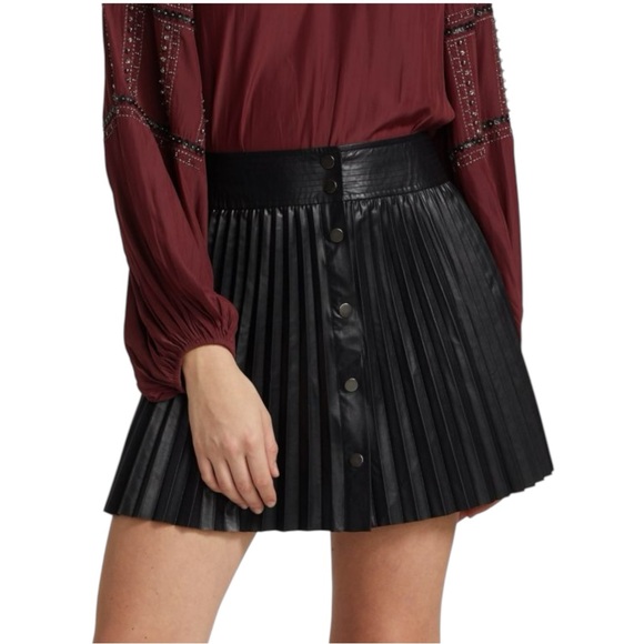 Ramy Brook Dresses & Skirts - Ramy Brook Anya Vegan Leather Pleated High Waisted Skirt Snap Up Black Size 0